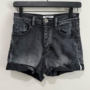ONE TEASPOON Harlets Black Paris High Rise Fitted Cuff Hem Denim Shorts Size 27